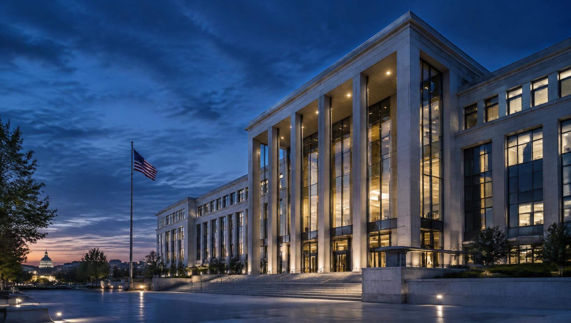 Federal building at dusk in Washington, DC